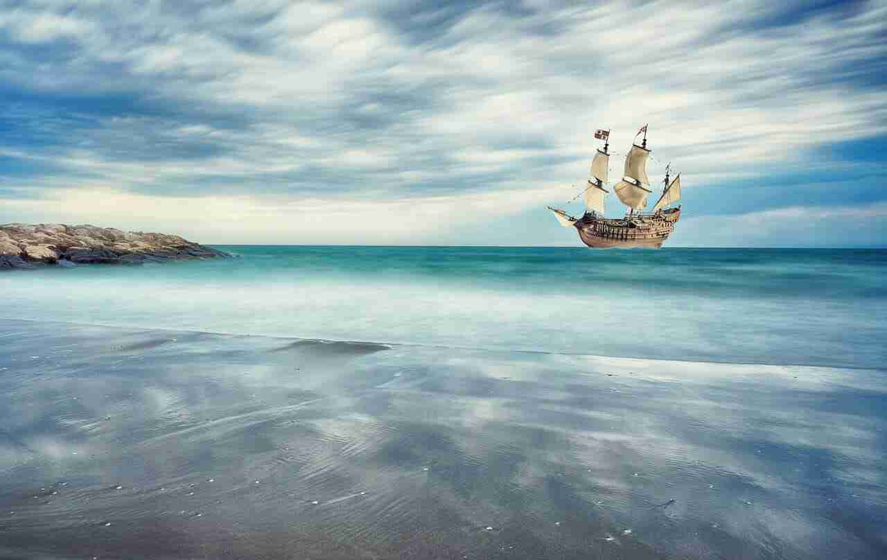 sailing ship, coast, sea