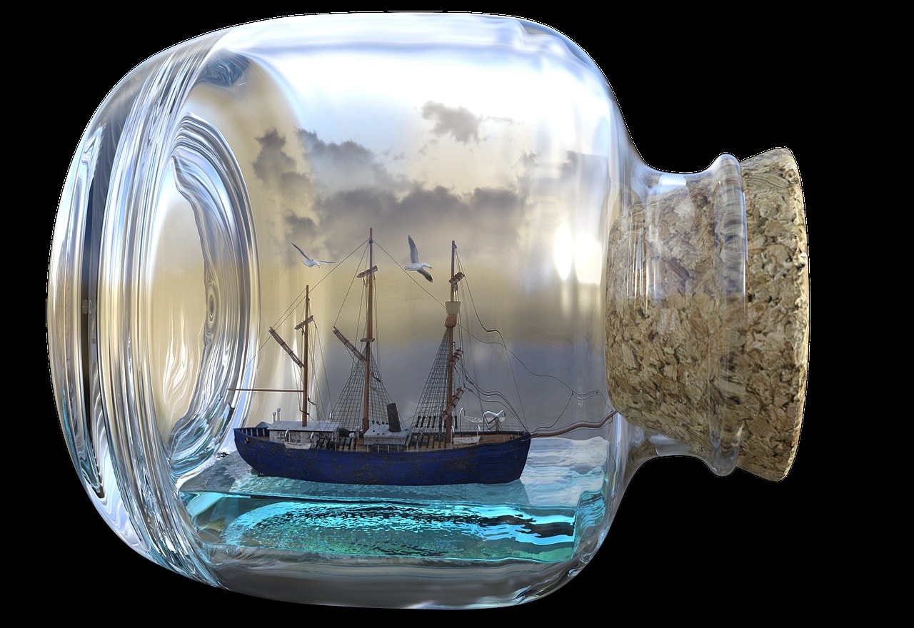 digging ship, ship, bottle