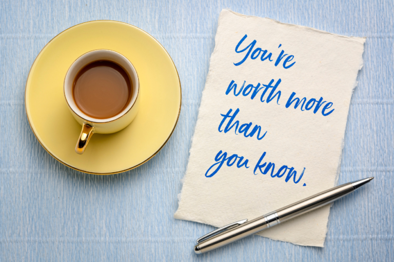 Master Your Self-Worth- Unlock Your Power-a cup of coffee and a pen on a napkin