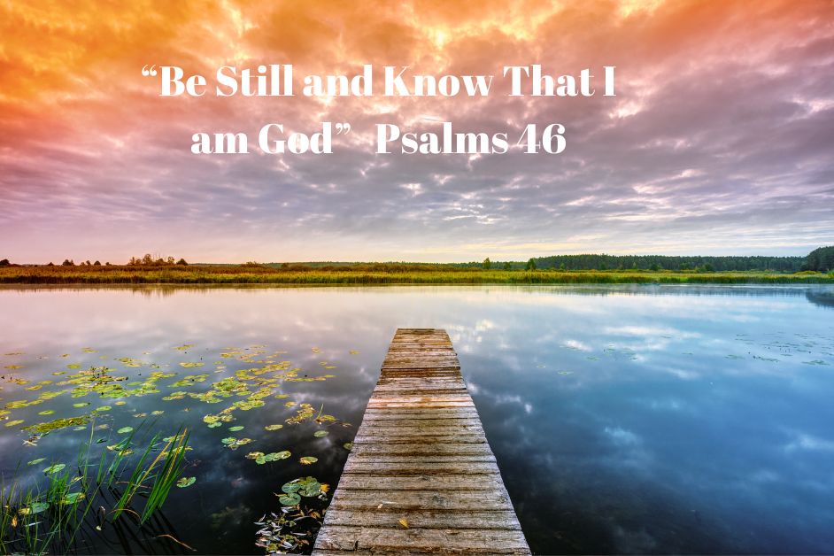 Trusting In God's Care For Our Lives- a dock over water with lily pads and clouds in the sky