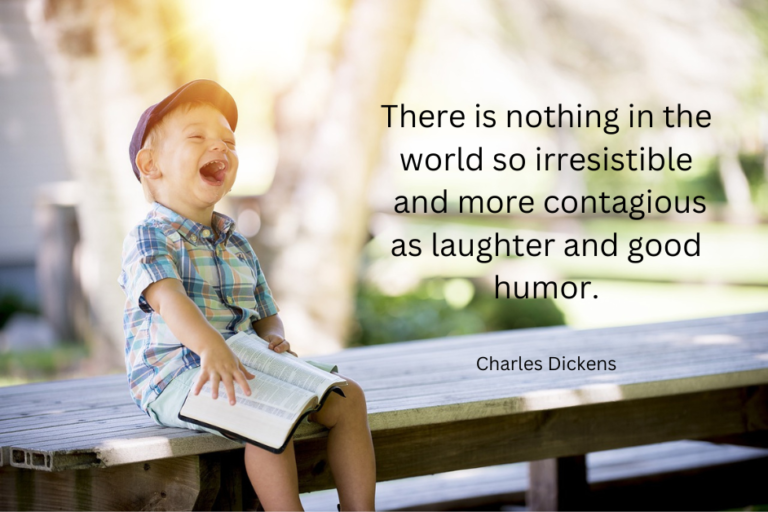 Laughing Out Loud is The Best Medicine- a child sitting on a bench laughing