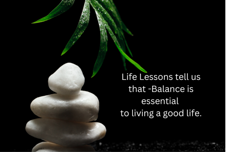 These Are Important Life Lessons to Remember - black background with white stacked stones and green flower