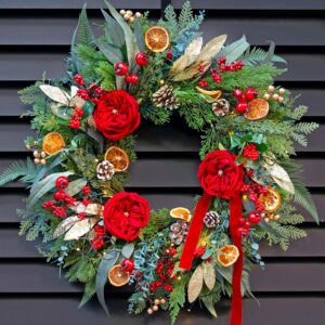 Pre-lit Christmas Wreath with Lights,24 Inch Outdoor Christmas Wreaths for Front Door