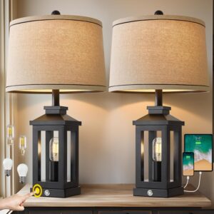 23.75″ Retro Farmhouse Black Table Lamp for Living Room Bedroom Nightstand Set of 2