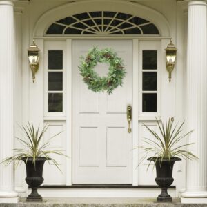 Artificial Eucalyptus Wreath 24 Inch for Front Door, Green Spring Wreath with Red Berrie