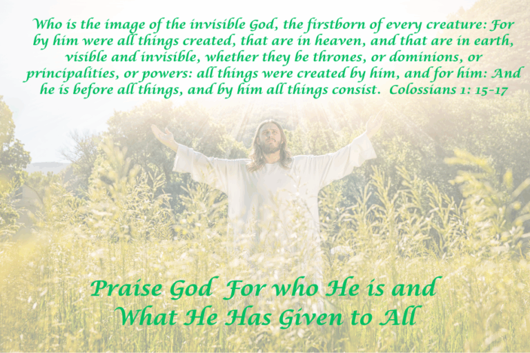 What Does Praising God Mean- background of trees with God/Jesus standing hands raised.