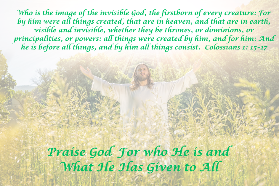 What Does Praising God Mean- background of trees with God/Jesus standing hands raised.